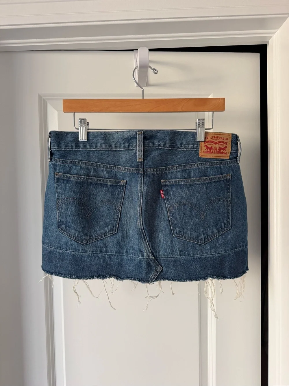 Levi's Blue Denim Mini Skirt with Frayed Hem